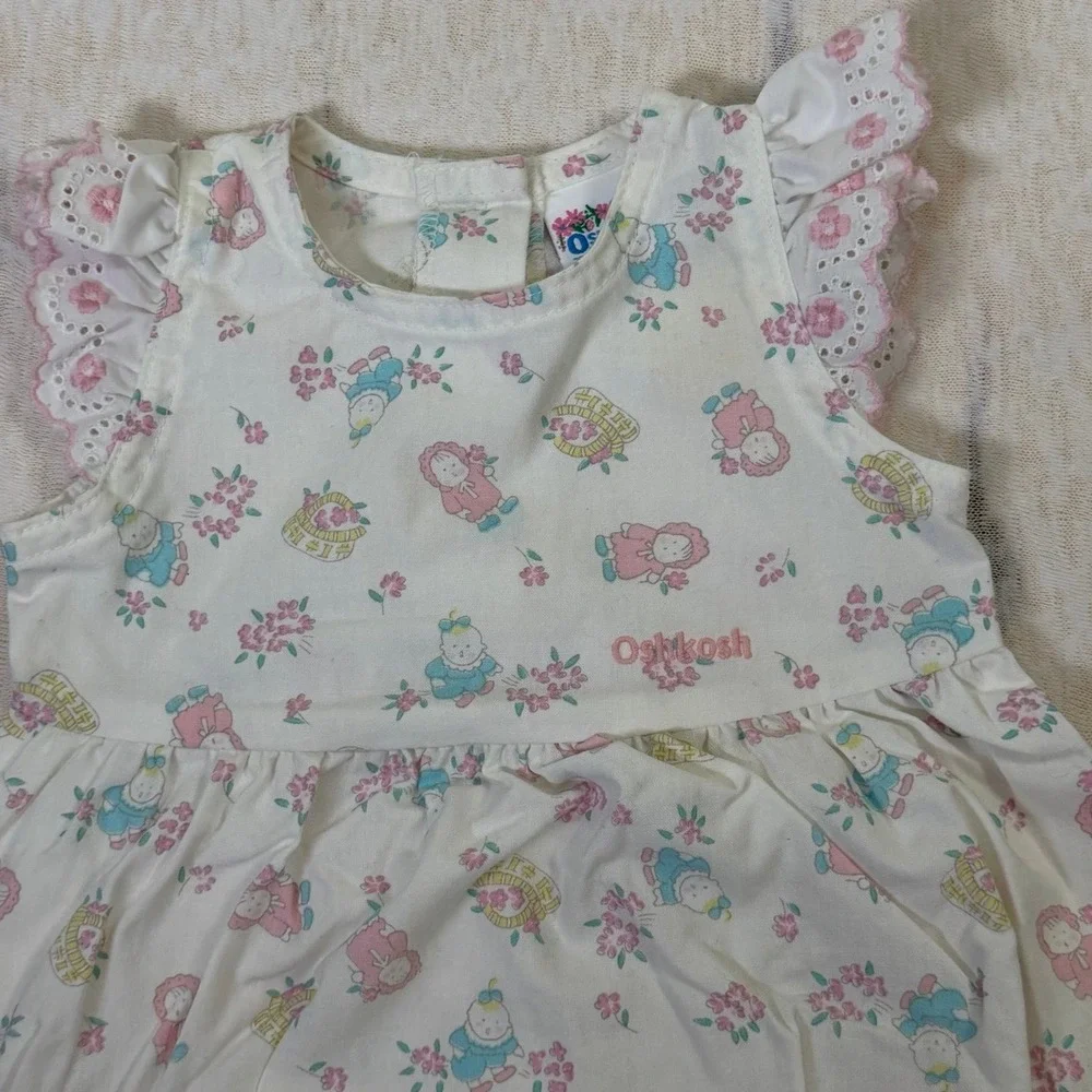 Vintage OshKosh Baby‎ Girl Romper 3-6 Months USA Made Floral Lace Bubble